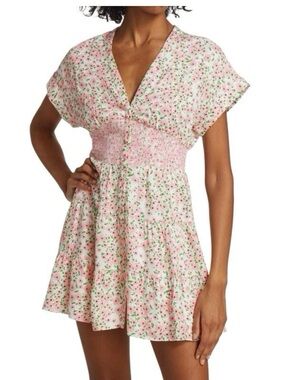 Alice + Olivia Pink Floral Smocked Midi Dress size 0